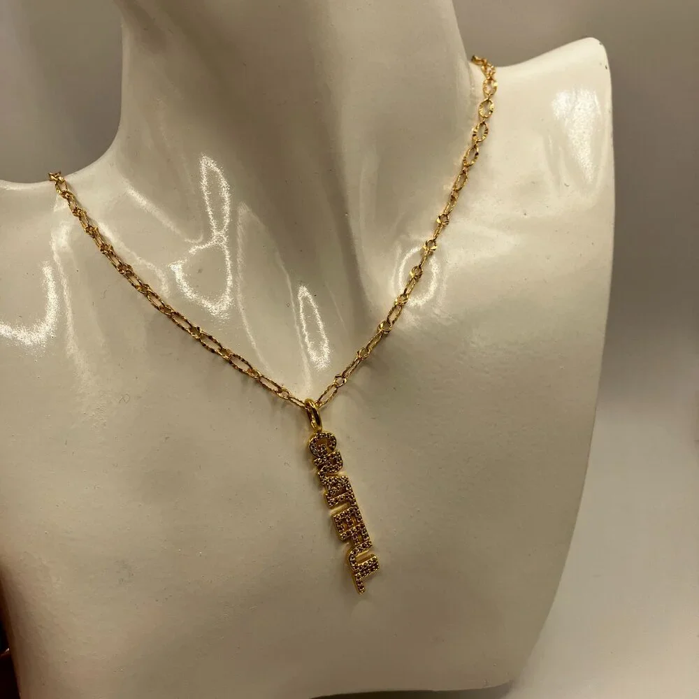 18k Real Gold Plated Figaro Chain over Brass + GRATEFUL Pendant 18 inches - Picture 3 of 10